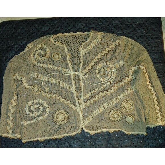 Jessica London Plus Size 2X Boho Hippie Kimono Tassel Brown Cardigan Crochet Bea - Picture 12 of 12